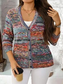 EMERY ROSE Plus Size Women's Single-Breasted Casual Versatile Daily Wear Cardigan Fall Clothes For Women Colorful Cardigan Sweater 2026 Winter - Multicolor - View 2