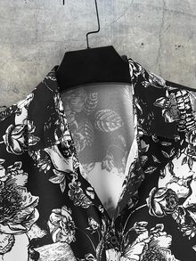 COMVAIL 大尺碼男士深色印花短袖襯衫，度假風，父親節禮物 - 黑與白 - 查看 3