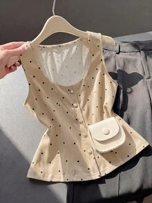 Franclia Elegant Retro Vintage Beige Pearl Decor Women Summer Tank Top Date Everyday - Khaki - View 6