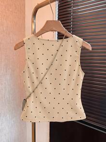 Franclia Elegant Retro Vintage Beige Pearl Decor Women Summer Tank Top Date Everyday - Khaki - View 3