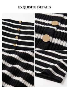 ELLERISSA Plus Size Black & White Stripe Bandeau Button Front Playsuit - Black and White - View 6