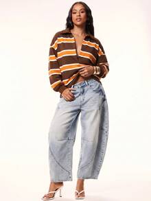 Denimoi Oversized Polo Top Fashion Tops Summer Vacation Fashionable Streetwear Collared Top - Multicolor - View 5