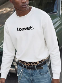 Lonveris Men's Letter Print Casual Daily Long Sleeve Sweatshirt - White - View 4