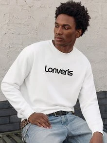 Lonveris Men's Letter Print Casual Daily Long Sleeve Sweatshirt - White - View 6