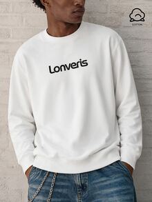 Lonveris Men's Letter Print Casual Daily Long Sleeve Sweatshirt - White - View 1