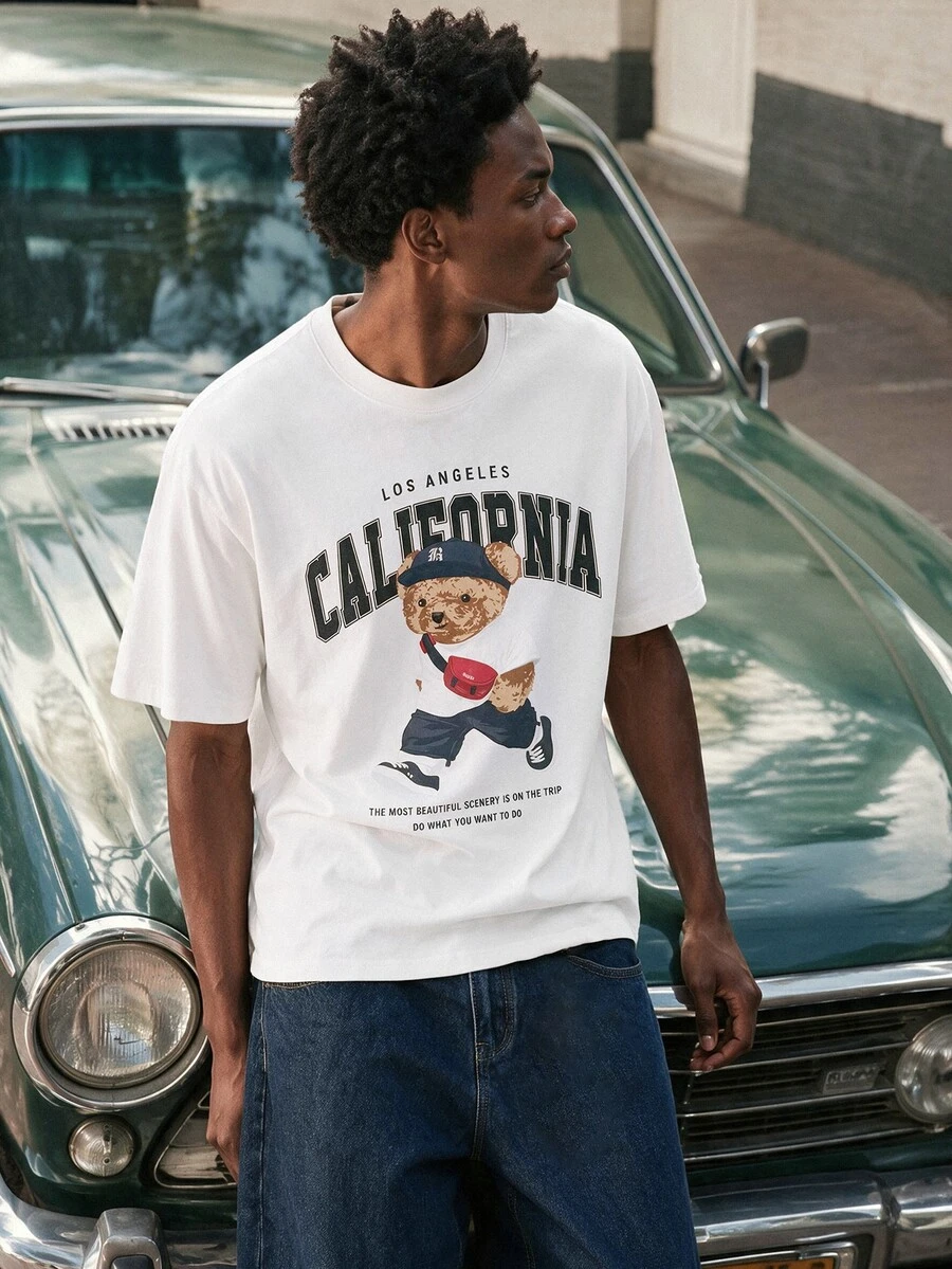 Daypath Men's Summer Casual Bear Slogan Print T-Shirt - White - View 1