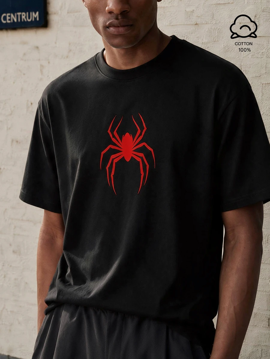 Manfinity Roghcode Men's Spider Pattern Printed Crew Neck Short Sleeve T-Shirt - Black - View 1