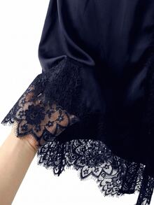 Reflora Plus Size Women Lace Patchwork Slit Design Casual Versatile Skirt - Navy Blue - View 7
