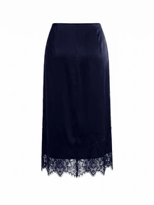 Reflora Plus Size Women Lace Patchwork Slit Design Casual Versatile Skirt - Navy Blue - View 5