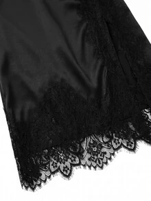 Reflora Plus Size Women Lace Patchwork Slit Design Casual Versatile Skirt - Navy Blue - View 8