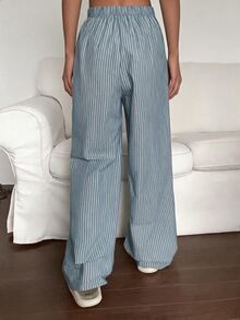 DAZY Casual Striped Loose Straight Leg Lounge Cozy Pants, Pajama, Fall & Winter - Dusty Blue - View 2