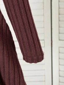 SHEIN Elladie kids 2件組女童幼兒秋冬新款返校紫色復古軟綿中厚長毛絨針織皮革蝴蝶結 - 咖啡棕 - 查看 5