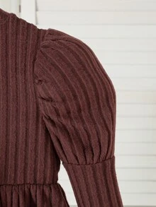 SHEIN Elladie kids 2件組女童幼兒秋冬新款返校紫色復古軟綿中厚長毛絨針織皮革蝴蝶結 - 咖啡棕 - 查看 7