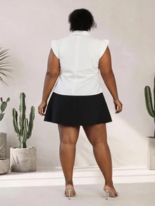 CurvyTilda Plus Size Summer White Blouse With Necktie, Back To School Office Wear, Going Out Tops, Bachelorette, Rave Festival, Work - White - View 2