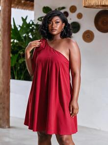 CurvyTilda Plus Size Women's Simple Solid Red Casual Elegant Dress, Everyday Wear/Valentine's Day Tea Party Summer - Red - View 5