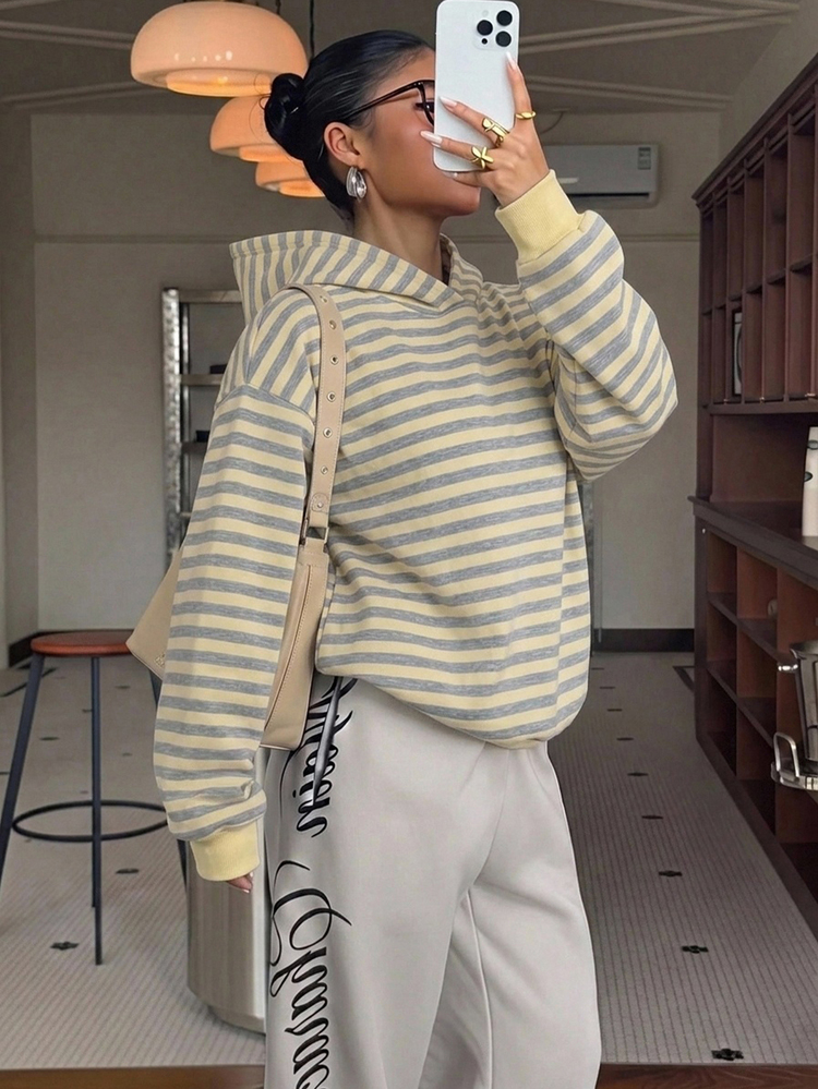 Muchica Women's Full Print Sweatshirt, Casual Minimalist Daily Versatile All-Match, Date Outing Outfit, Women's Autumn Clothing, Autumn Outfit, Women's Commute Outfit, All-Match Top, Outing Outfit, Airport Outfit - Multicolor - View 5