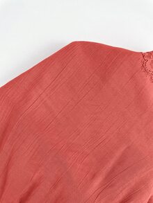 SHEIN EZwear 女款純色蕾絲拼接吊帶背心與短褲兩件套，可愛夏季居家度假紅色花卉性感浪漫 - 西瓜粉 - 查看 6