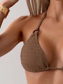 SHEIN Swim Bãi biển mùa hè Bộ bikini màu trơn tách biệt đám cưới - màu nâu - Xem 7