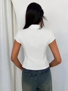 Aloruh Women's Elegant Double-Breasted Napoleon Cape Sleeve Jacket - White - View 8