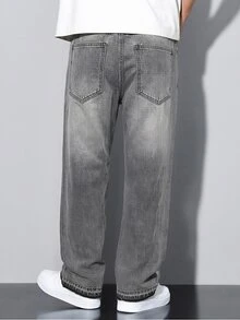 Colvenic Men's Vintage Grey Washed Wide Leg Jeans, Frayed Hem Cat Whisker Bootcut Denim Pants, Distressed Casual Streetwear - Grey - View 3