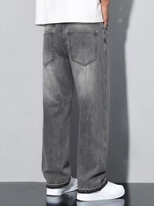 Colvenic Men's Vintage Grey Washed Wide Leg Jeans, Frayed Hem Cat Whisker Bootcut Denim Pants, Distressed Casual Streetwear - Grey - View 6