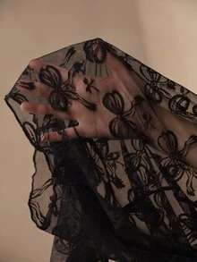 Anewsta Kaos Wanita Lengan Panjang Transparan Berbahan Jala dengan Hiasan Pita Hitam untuk Musim Semi/Panas, Cocok Sebagai Atasan Dalaman untuk Kencan dan Perjalanan Sehari-hari - Hitam - View 9