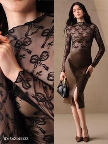 Anewsta Kaos Wanita Lengan Panjang Transparan Berbahan Jala dengan Hiasan Pita Hitam untuk Musim Semi/Panas, Cocok Sebagai Atasan Dalaman untuk Kencan dan Perjalanan Sehari-hari - Hitam - View 1
