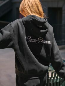هودي Harry Potter™ X Glowmode Everyday Fleece Expecto Patronum بحجم كبير مزين بالراينستون مع سحاب كامل وجيوب انزلاقية للارتداء اليومي الكاجوال في الصيف - الأسود - مشاهدة 4