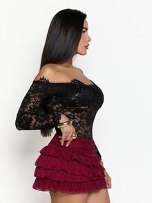 Dania Mndz Shop Women's Fashionable Sexy Multi-Layer Ruffle Hem Mini Skirt, Summer,Valentine's Day - Burgundy - View 6