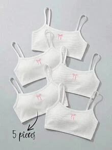 SHEIN 女童春/夏細肩帶上衣與短褲套裝，純色羅紋多色細肩帶上衣與短款內搭褲 2 件套，四季皆宜 - 白色 - 查看 4