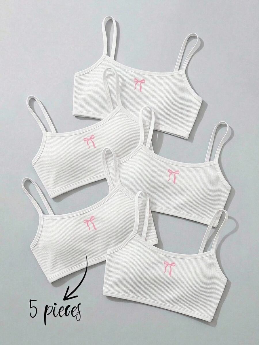 SHEIN Young Girls Kids Spring/Summer Camisole Top And Shorts Set, Solid Color Ribbed Multi-Color Camisole And Short Leggings 2pcs -Piece Set, All Season - White - View 1