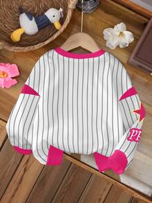 THE POWERPUFF GIRLS X SHEIN Young Girls Striped Cartoon Print Sweatshirt - White - View 2