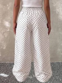 Tween Girls' Casual Everyday Tween Girl Comfortable Brown Polka Dot Pants - White - View 2