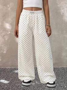 Tween Girls' Casual Everyday Tween Girl Comfortable Brown Polka Dot Pants - White - View 1