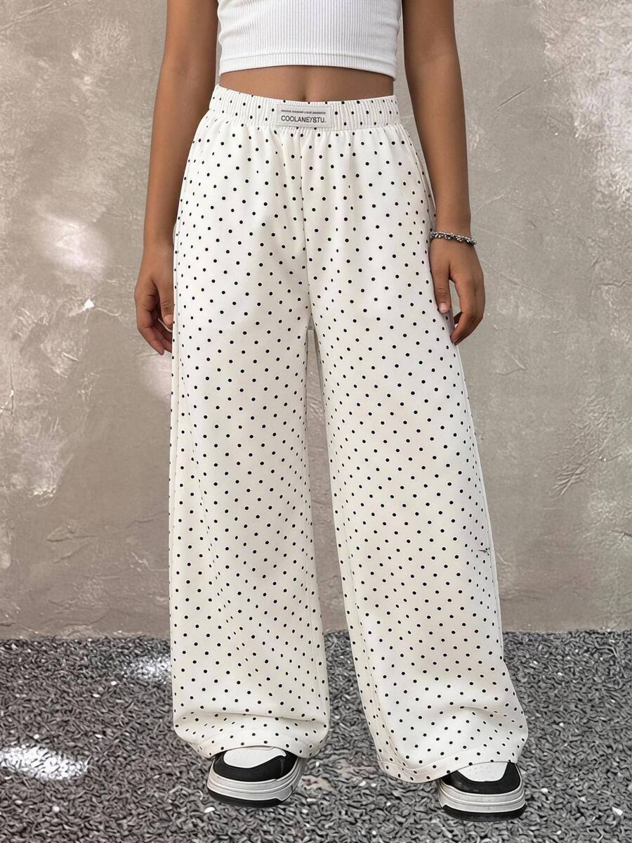 Tween Girls' Casual Everyday Tween Girl Comfortable Brown Polka Dot Pants - White - View 1