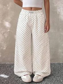 Tween Girls' Casual Everyday Tween Girl Comfortable Brown Polka Dot Pants - White - View 3