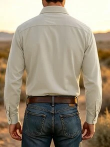 Manfinity Homme Manfinity 男士燈芯絨襯衫外套，鈕扣開襟襯衫夾克，都市街頭風休閒秋季工作日常穿著，正式感，老錢風 - 杏色 - 查看 2