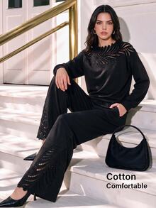 Anewsta Women's Solid Color Casual Versatile Daily Long Sleeve Sweatshirt - Black - View 3