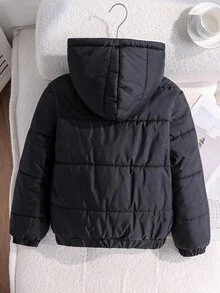 SHEIN 青少年女孩冬季外套 女孩夾棉外套 抓絨內裡 寬鬆版型 防寒保暖 - 黑色 - 查看 5