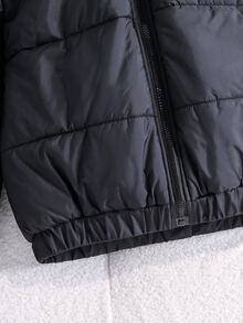 SHEIN 青少年女孩冬季外套 女孩夾棉外套 抓絨內裡 寬鬆版型 防寒保暖 - 黑色 - 查看 8