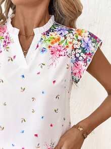 SHEIN Clasi 女款缺口V領花卉印花休閒百搭日常出遊襯衫 - 彩色 - 查看 3