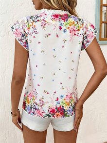 SHEIN Clasi 女款缺口V領花卉印花休閒百搭日常出遊襯衫 - 彩色 - 查看 4
