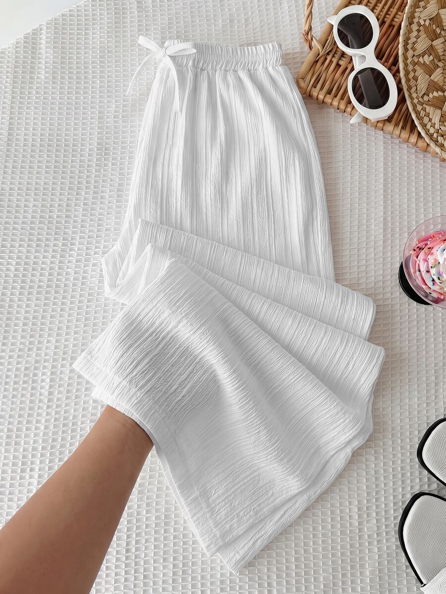 SHEIN Tween Girls' Casual Minimalist Comfortable Mid-Rise Straight Leg Pants Fall Winter - White - View 1