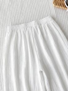 SHEIN Tween Girls' Casual Minimalist Comfortable Mid-Rise Straight Leg Pants Fall Winter - White - View 3