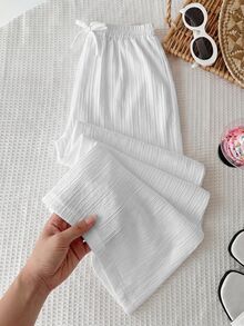 SHEIN Tween Girls' Casual Minimalist Comfortable Mid-Rise Straight Leg Pants Fall Winter - White - View 2