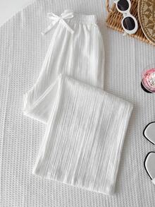 SHEIN Tween Girls' Casual Minimalist Comfortable Mid-Rise Straight Leg Pants Fall Winter - White - View 5