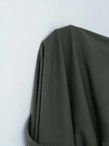 SHEIN EZwear 大尺碼女款雙排扣休閒秋冬軍綠色長款風衣 - 綠色 - 查看 7