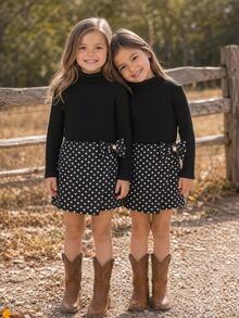 Emery Rose Kids Emery Rose Kids 女童小女孩純色高領長袖秋季上衣與波點印花裙褲套裝 - 彩色 - 查看 4