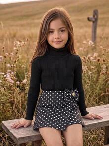 Emery Rose Kids Emery Rose Kids 女童小女孩純色高領長袖秋季上衣與波點印花裙褲套裝 - 彩色 - 查看 1