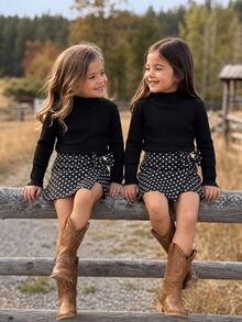 Emery Rose Kids Emery Rose Kids 女童小女孩純色高領長袖秋季上衣與波點印花裙褲套裝 - 彩色 - 查看 2